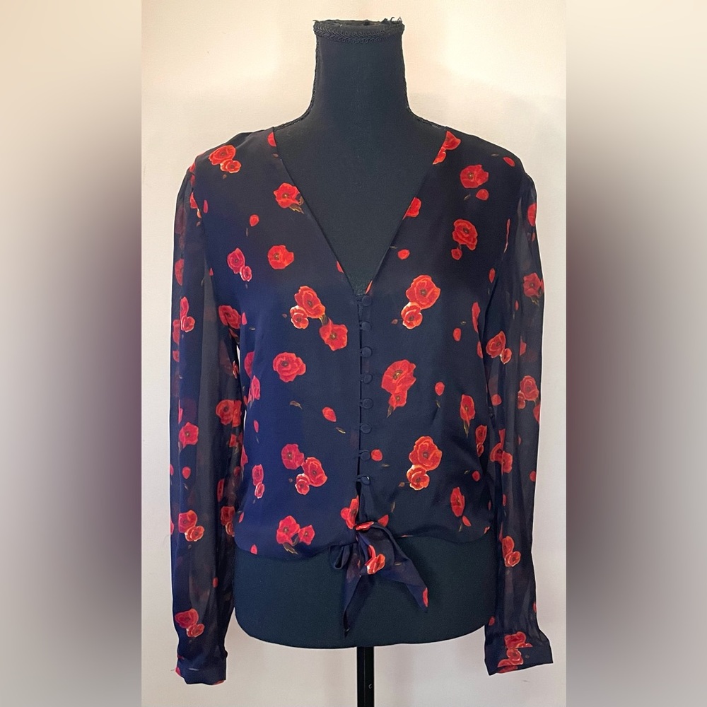 Intermix- Black and Red floral‎ Print Long Sleeve Blouse 
Size M